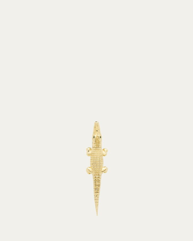 18K Yellow Gold Alligator Bite Earring with Tsavorite, Single